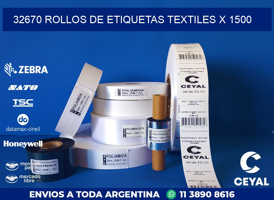 32670 ROLLOS DE ETIQUETAS TEXTILES X 1500