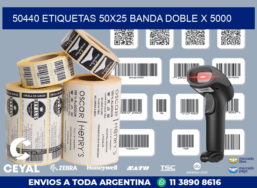 50440 ETIQUETAS 50X25 BANDA DOBLE X 5000