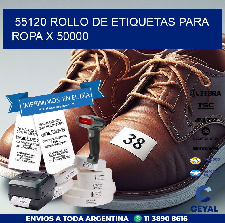 55120 ROLLO DE ETIQUETAS PARA ROPA X 50000