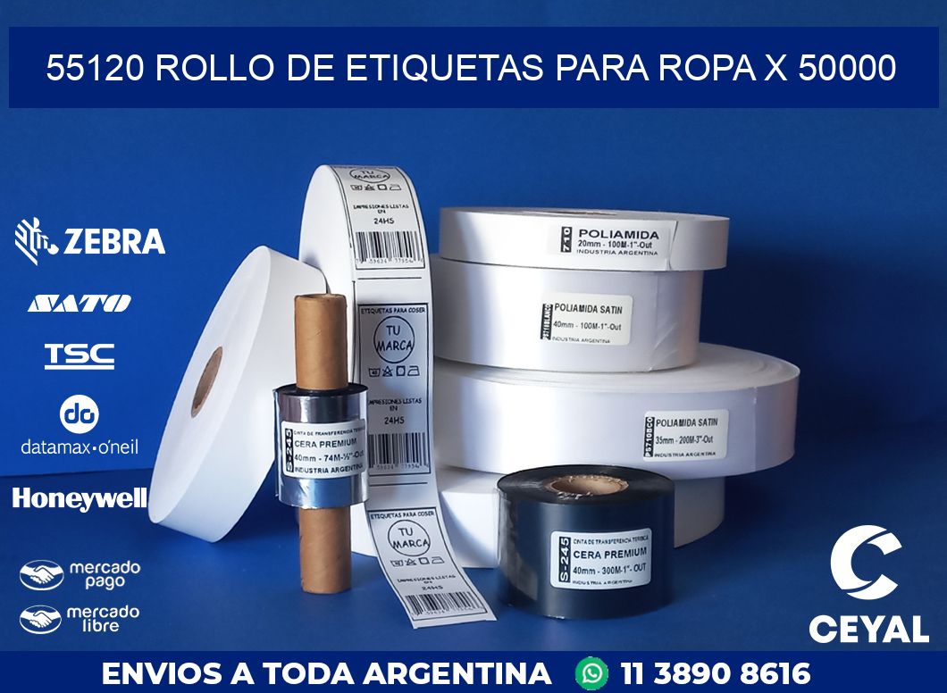 55120 ROLLO DE ETIQUETAS PARA ROPA X 50000