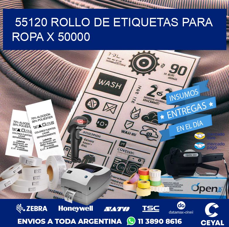 55120 ROLLO DE ETIQUETAS PARA ROPA X 50000