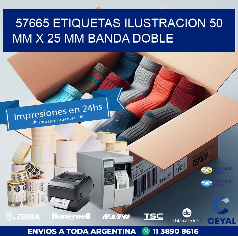 57665 ETIQUETAS ILUSTRACION 50 MM X 25 MM BANDA DOBLE