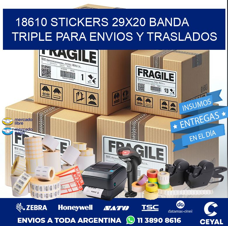 18610 STICKERS 29X20 BANDA TRIPLE PARA ENVIOS Y TRASLADOS