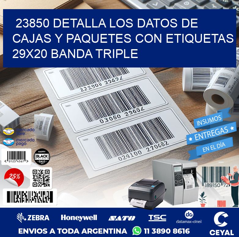 23850 DETALLA LOS DATOS DE CAJAS Y PAQUETES CON ETIQUETAS 29X20 BANDA TRIPLE