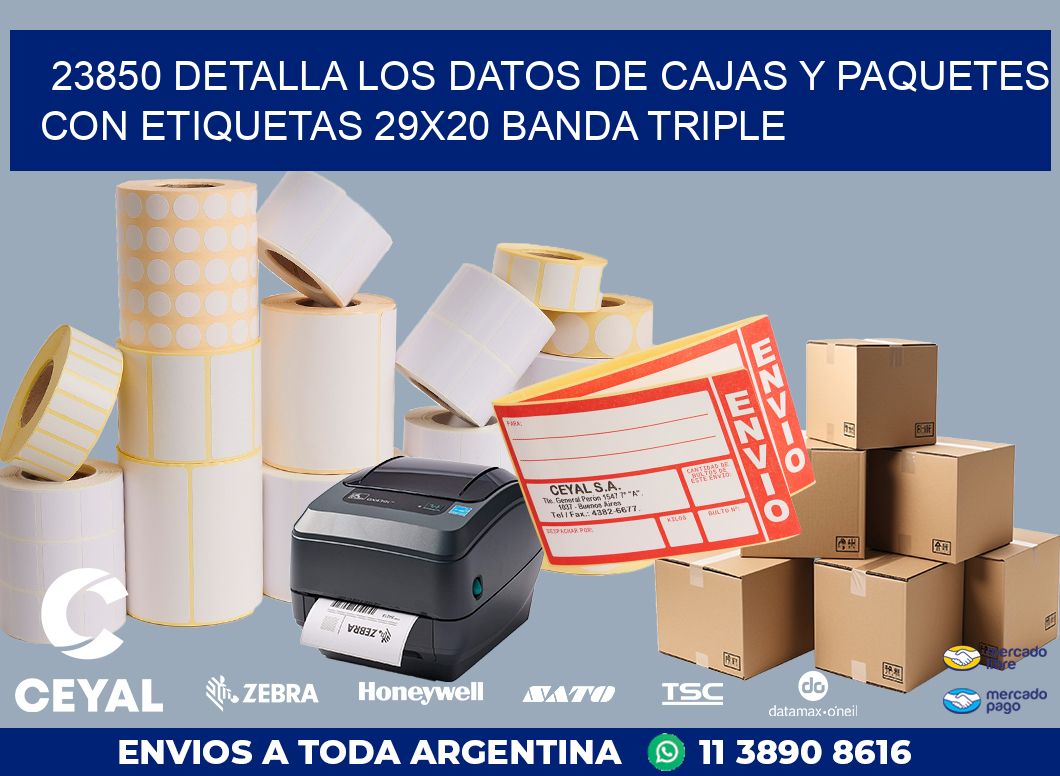 23850 DETALLA LOS DATOS DE CAJAS Y PAQUETES CON ETIQUETAS 29X20 BANDA TRIPLE