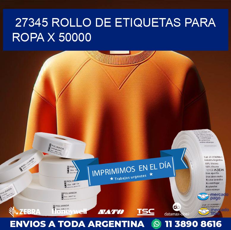 27345 ROLLO DE ETIQUETAS PARA ROPA X 50000