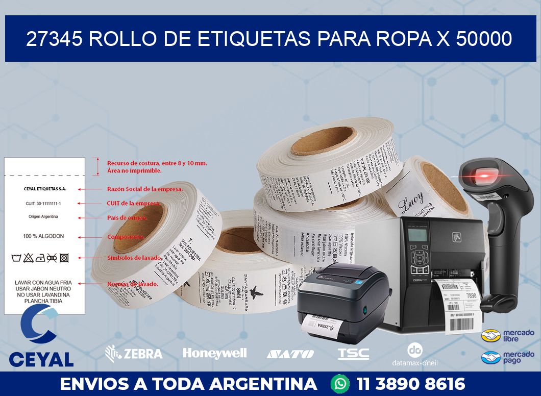 27345 ROLLO DE ETIQUETAS PARA ROPA X 50000