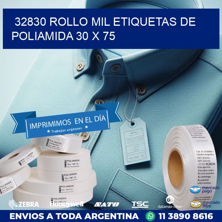32830 ROLLO MIL ETIQUETAS DE POLIAMIDA 30 X 75