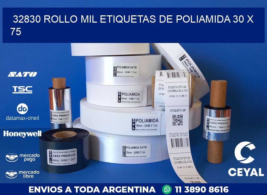 32830 ROLLO MIL ETIQUETAS DE POLIAMIDA 30 X 75
