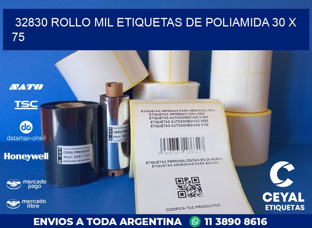 32830 ROLLO MIL ETIQUETAS DE POLIAMIDA 30 X 75