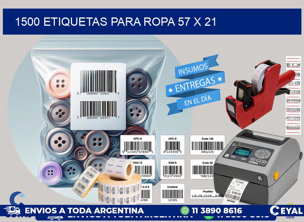 1500 ETIQUETAS PARA ROPA 57 x 21