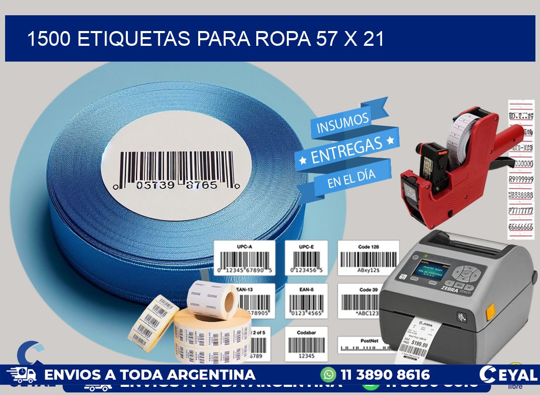 1500 ETIQUETAS PARA ROPA 57 x 21