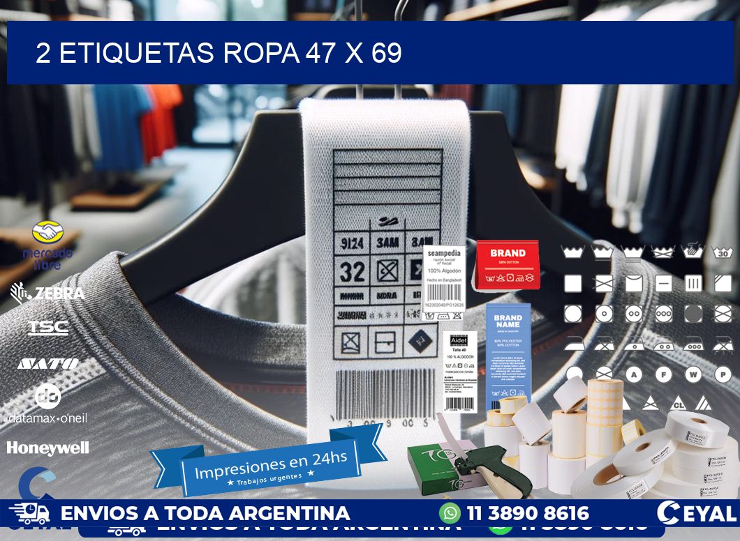 2 ETIQUETAS ROPA 47 x 69