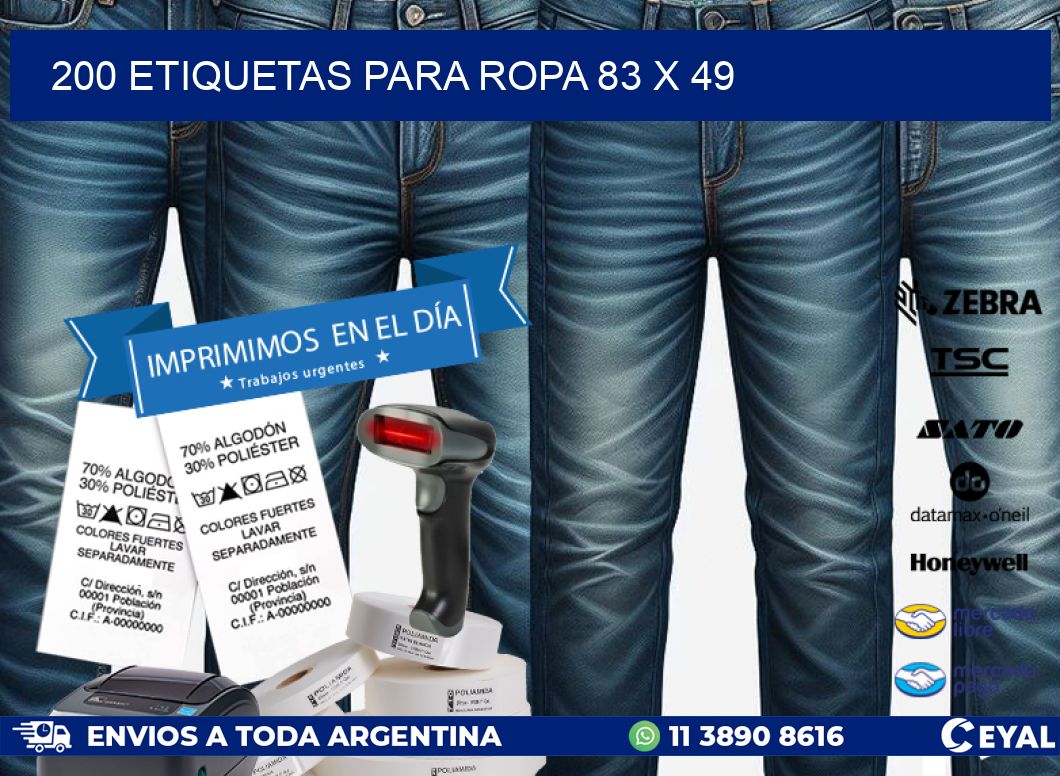 200 ETIQUETAS PARA ROPA 83 x 49