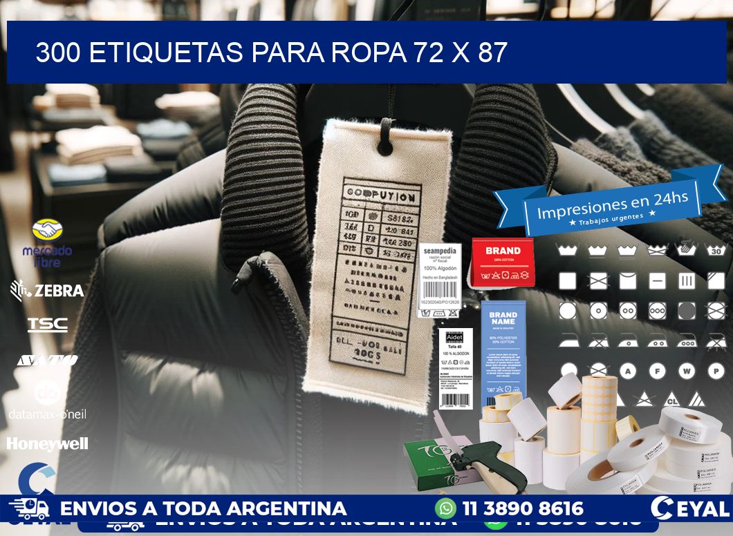 300 ETIQUETAS PARA ROPA 72 x 87