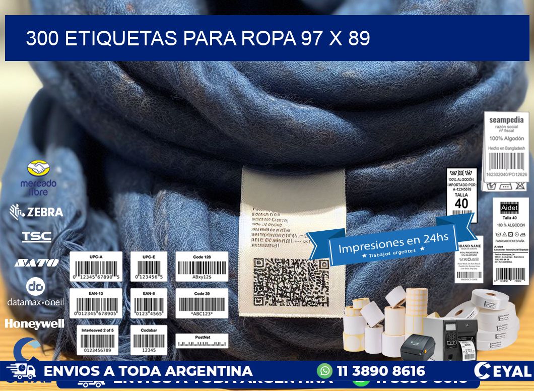 300 ETIQUETAS PARA ROPA 97 x 89
