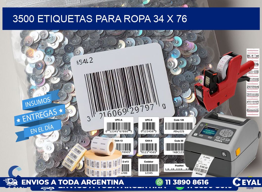 3500 ETIQUETAS PARA ROPA 34 x 76