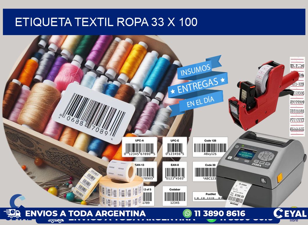 ETIQUETA TEXTIL ROPA 33 x 100