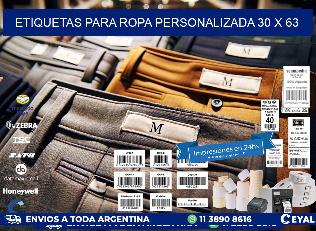 ETIQUETAS PARA ROPA PERSONALIZADA 30 x 63
