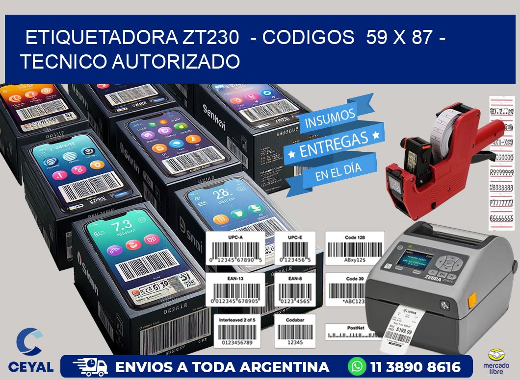 ETIQUETADORA ZT230  – CODIGOS  59 x 87 – TECNICO AUTORIZADO