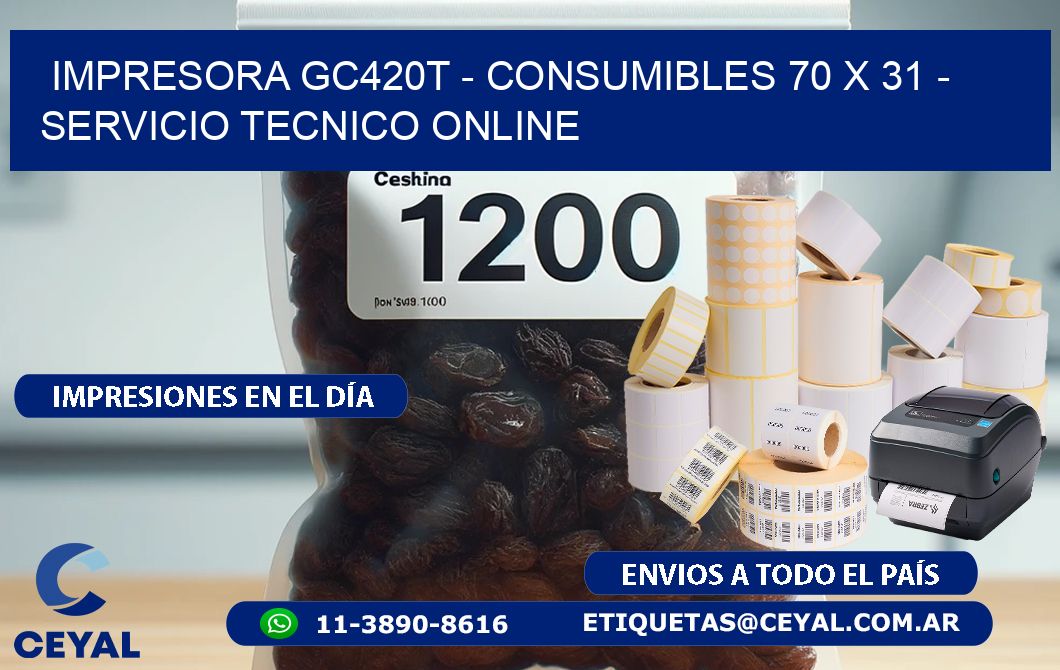 IMPRESORA GC420T - CONSUMIBLES 70 x 31 - SERVICIO TECNICO ONLINE