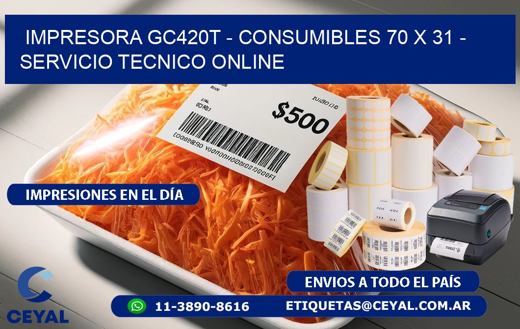 IMPRESORA GC420T - CONSUMIBLES 70 x 31 - SERVICIO TECNICO ONLINE