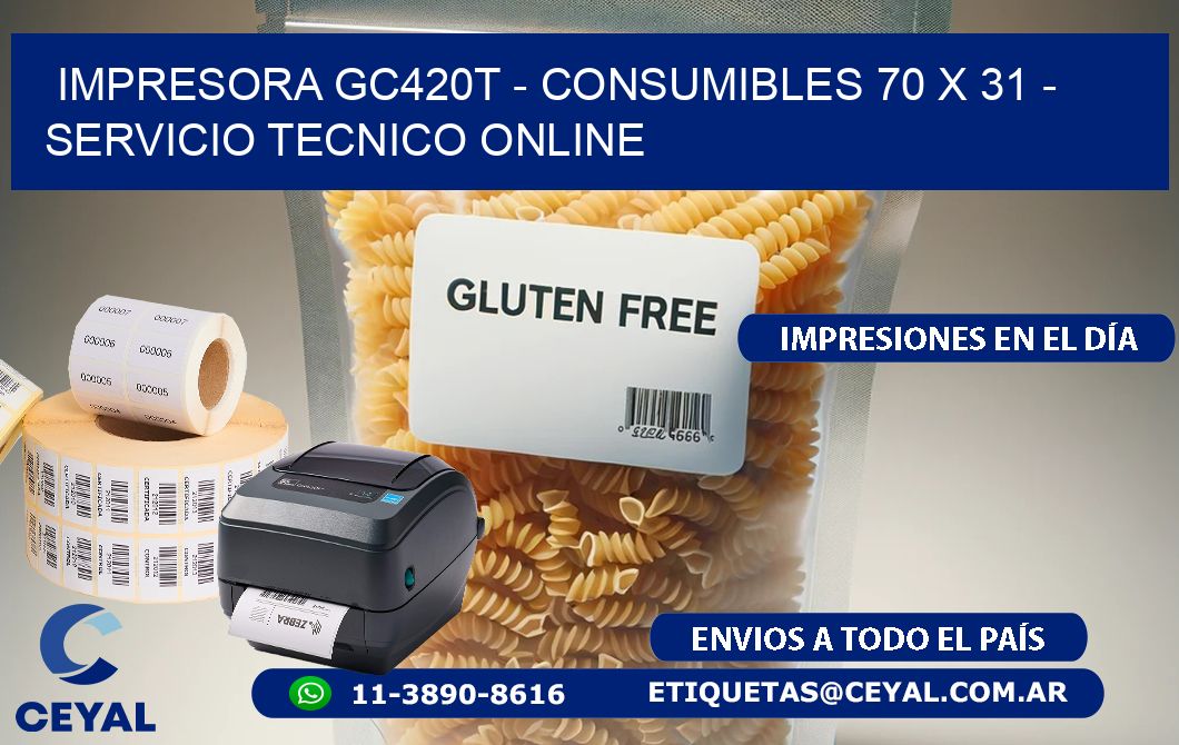 IMPRESORA GC420T – CONSUMIBLES 70 x 31 – SERVICIO TECNICO ONLINE