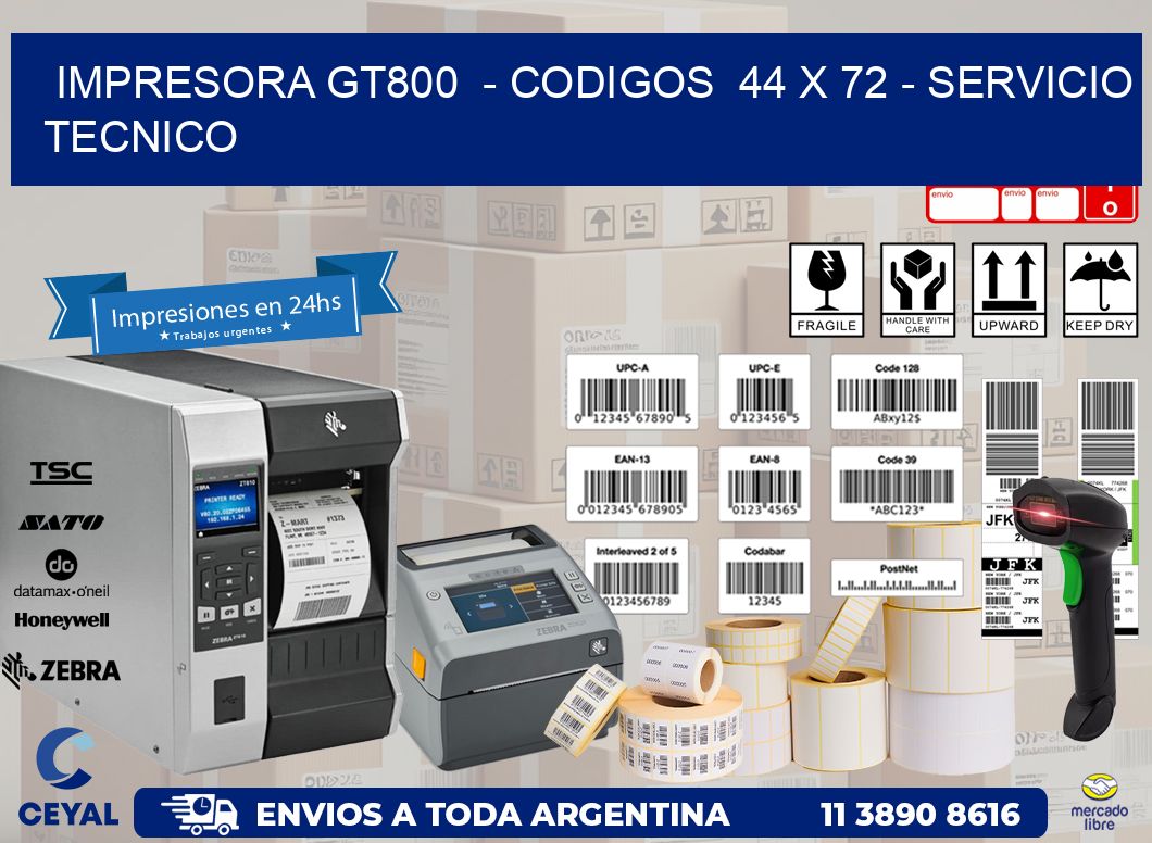 IMPRESORA GT800  - CODIGOS  44 x 72 - SERVICIO TECNICO