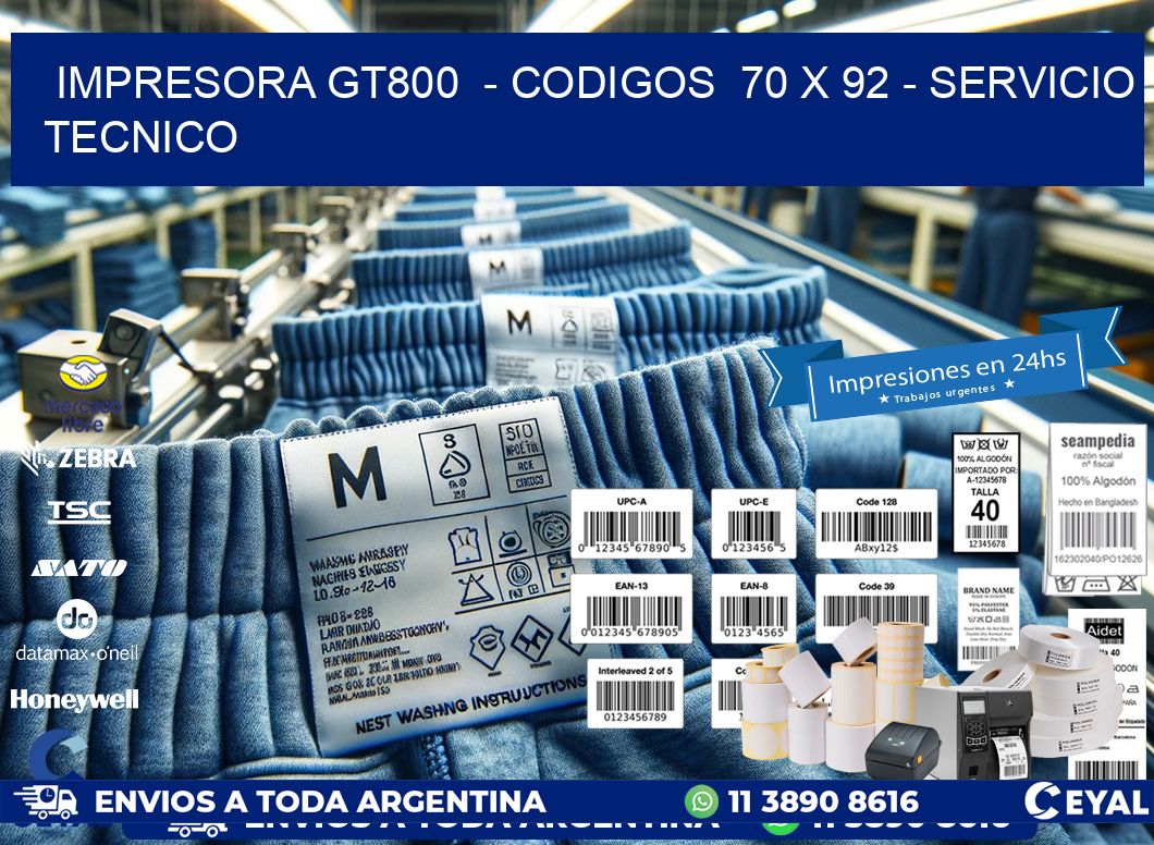 IMPRESORA GT800  - CODIGOS  70 x 92 - SERVICIO TECNICO