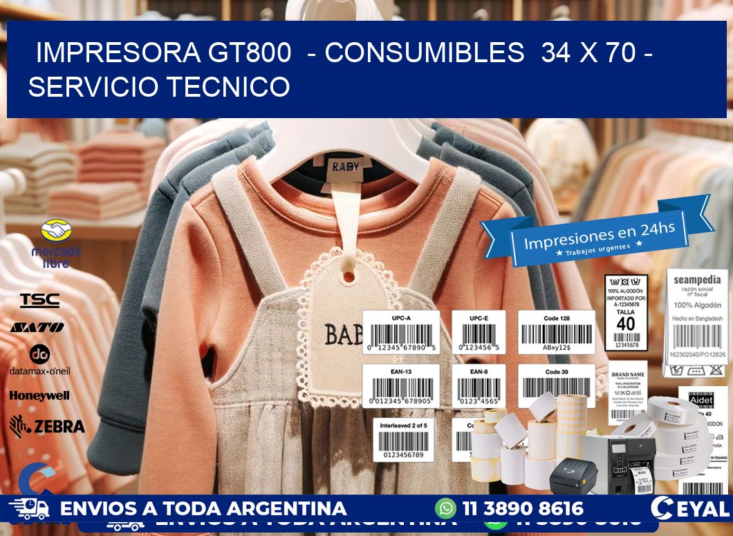 IMPRESORA GT800 - CONSUMIBLES 34 x 70 - SERVICIO TECNICO