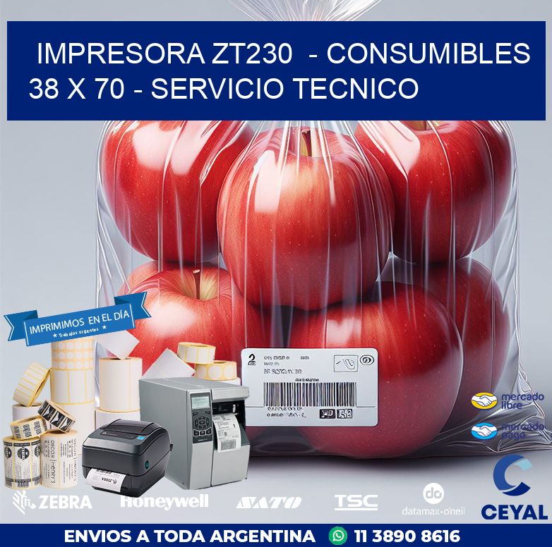 IMPRESORA ZT230  – CONSUMIBLES  38 x 70 – SERVICIO TECNICO