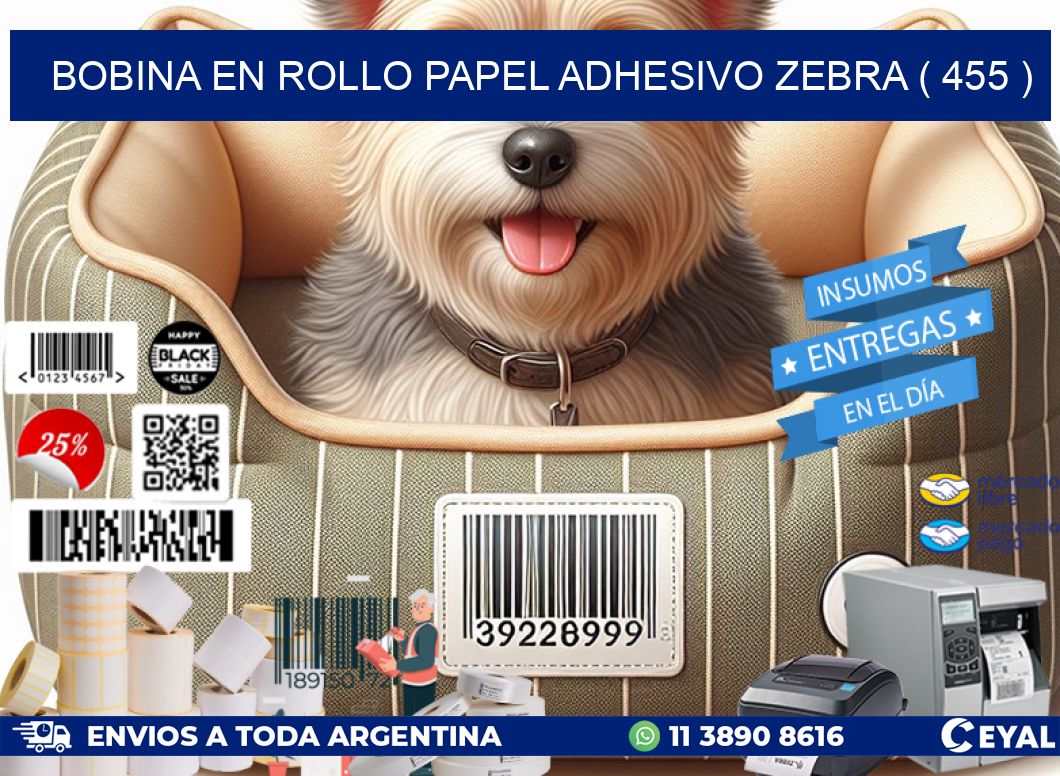 BOBINA EN ROLLO PAPEL ADHESIVO ZEBRA ( 455 )