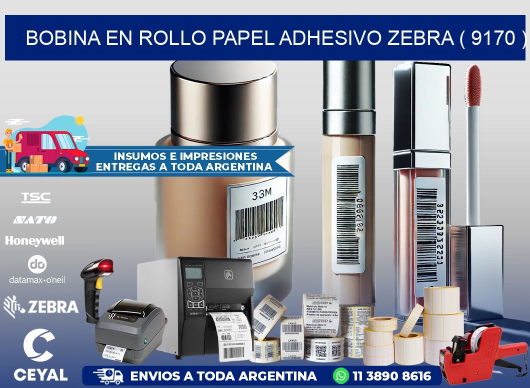 BOBINA EN ROLLO PAPEL ADHESIVO ZEBRA ( 9170 )