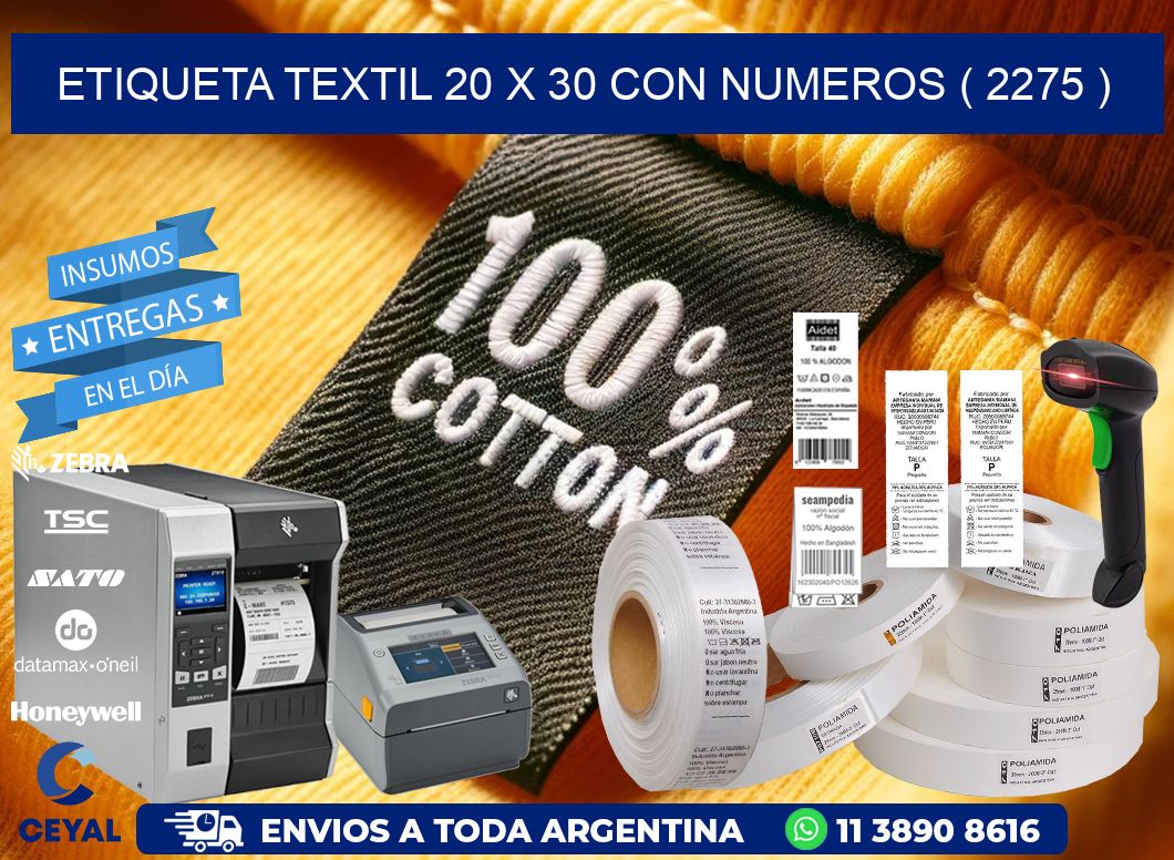 ETIQUETA TEXTIL 20 X 30 CON NUMEROS ( 2275 )