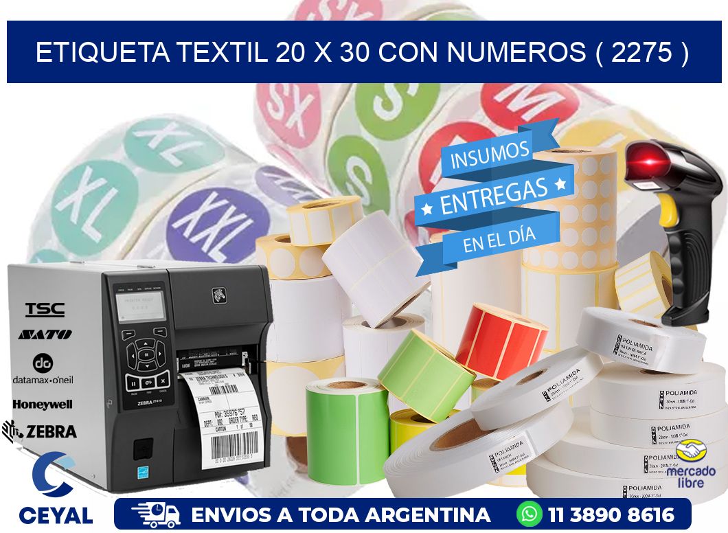 ETIQUETA TEXTIL 20 X 30 CON NUMEROS ( 2275 )