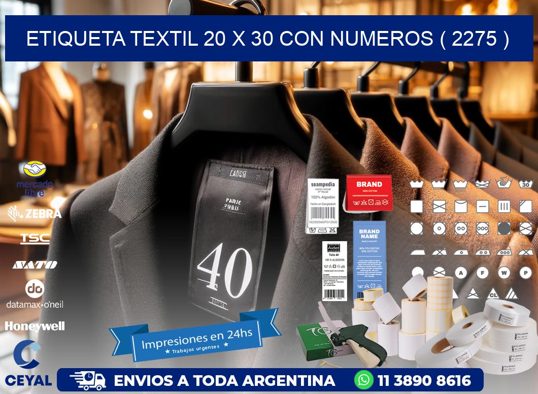ETIQUETA TEXTIL 20 X 30 CON NUMEROS ( 2275 )