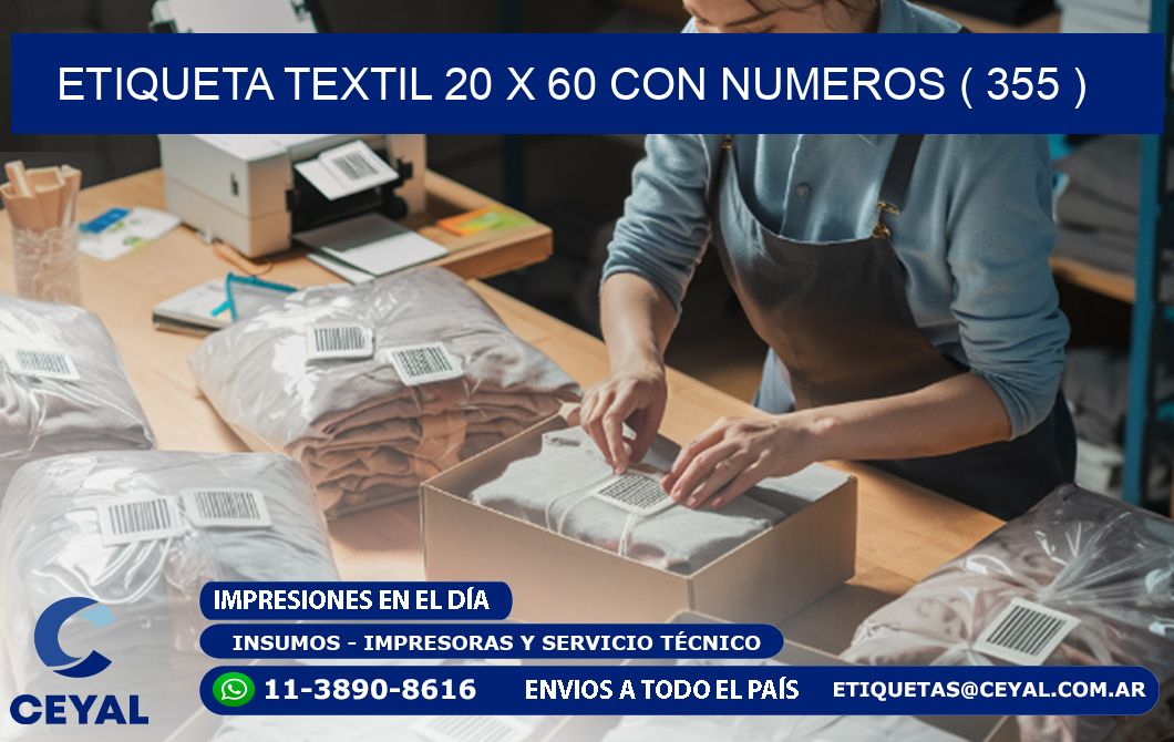 ETIQUETA TEXTIL 20 X 60 CON NUMEROS ( 355 )