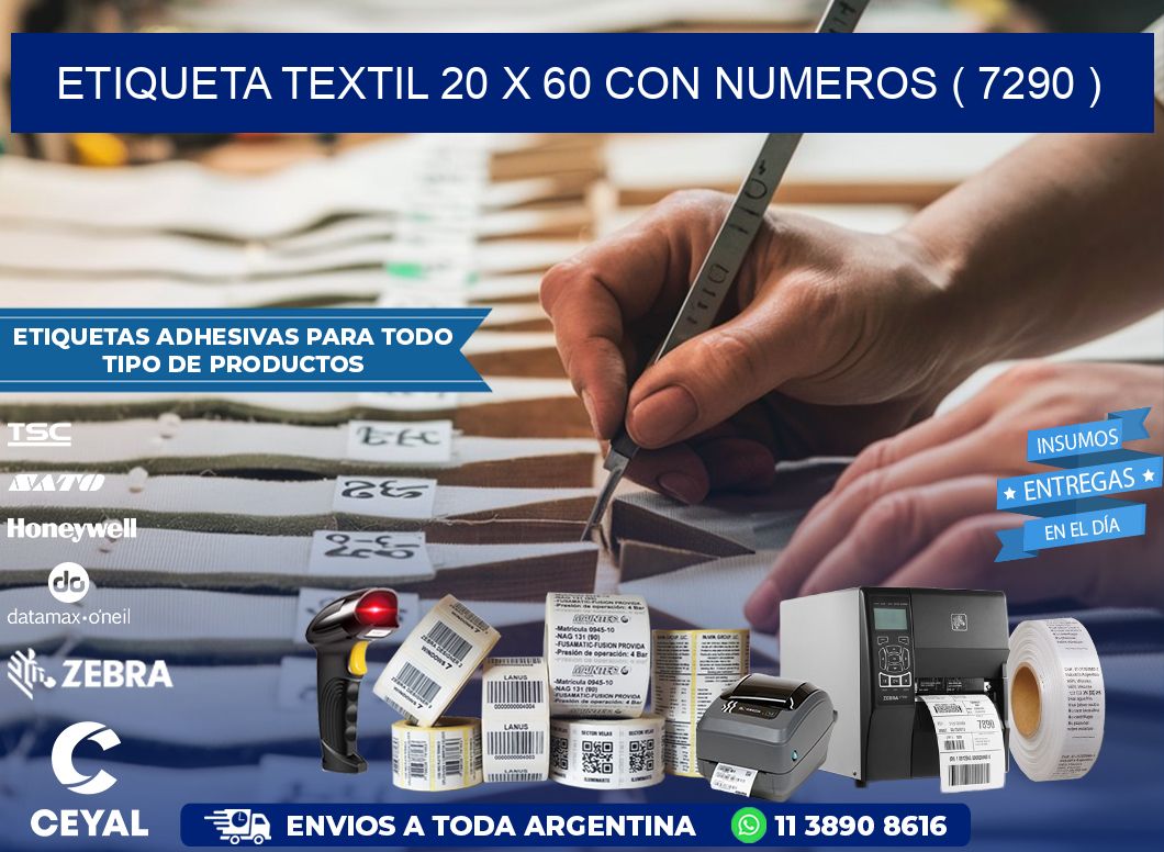 ETIQUETA TEXTIL 20 X 60 CON NUMEROS ( 7290 )