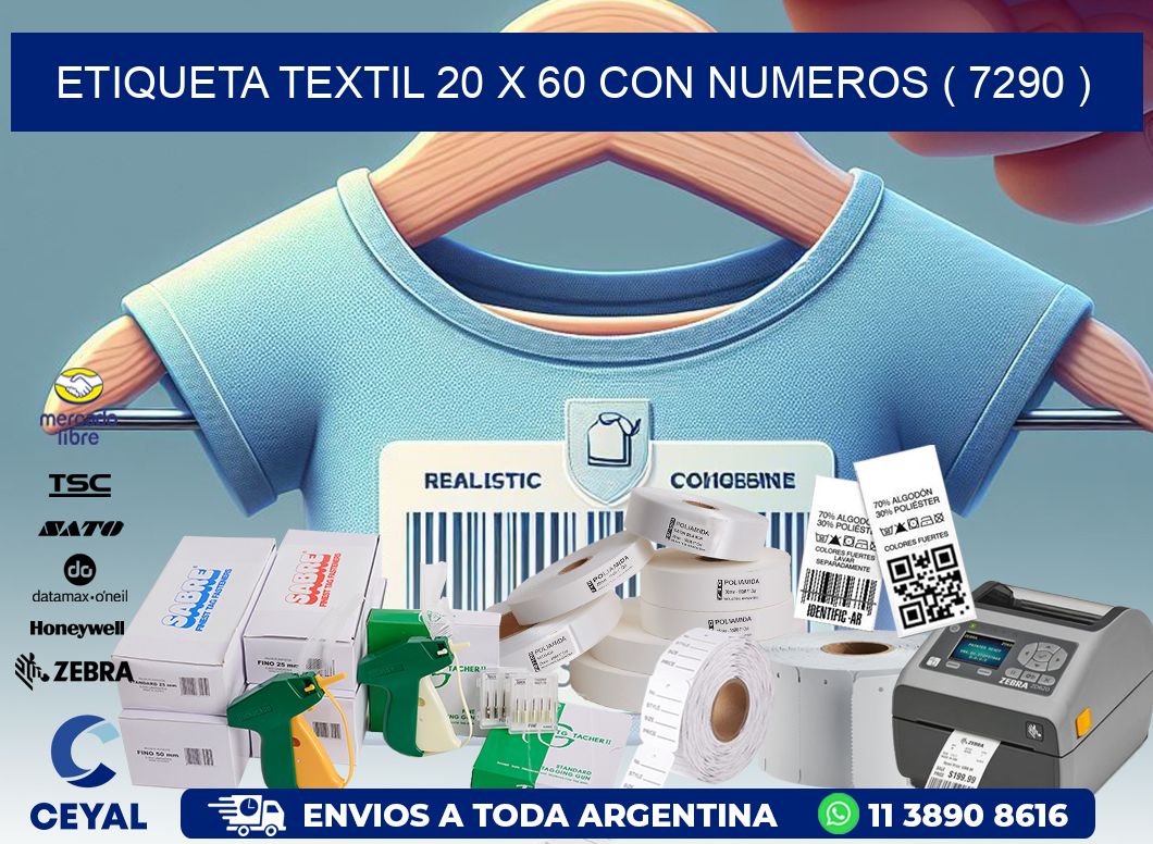 ETIQUETA TEXTIL 20 X 60 CON NUMEROS ( 7290 )