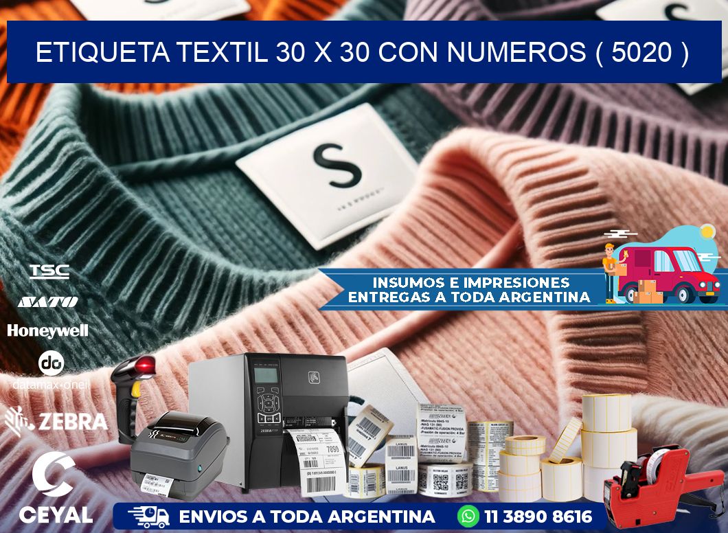 ETIQUETA TEXTIL 30 X 30 CON NUMEROS ( 5020 )