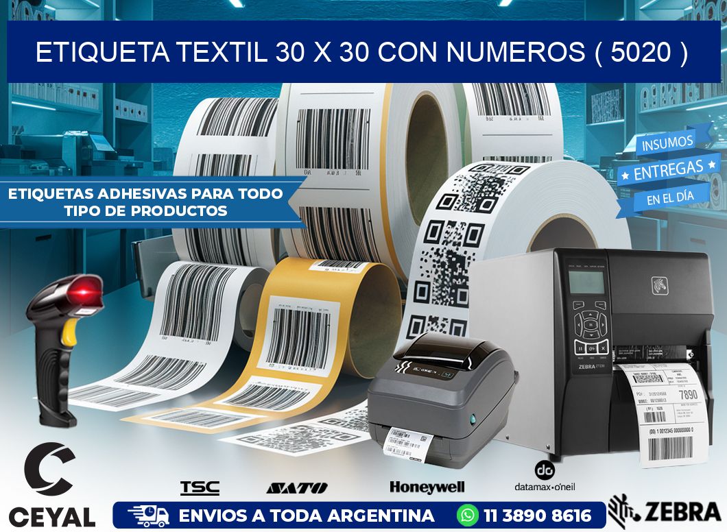 ETIQUETA TEXTIL 30 X 30 CON NUMEROS ( 5020 )