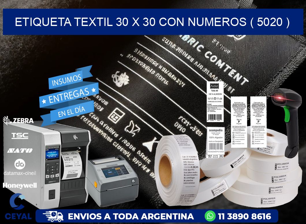 ETIQUETA TEXTIL 30 X 30 CON NUMEROS ( 5020 )