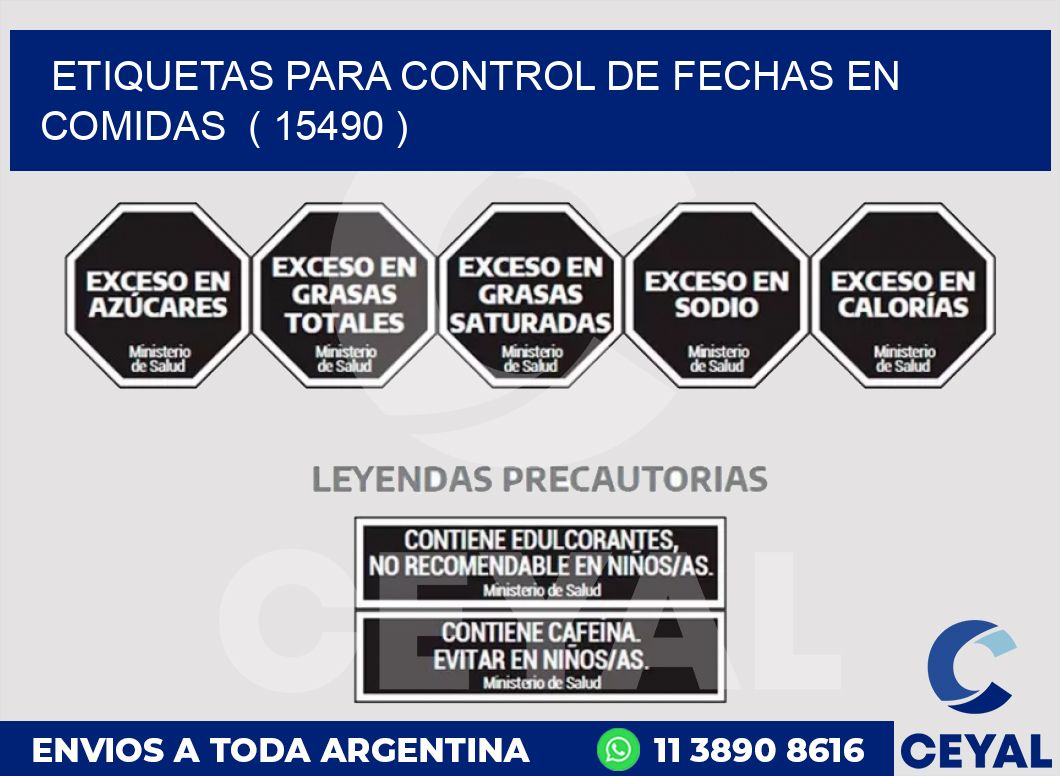 ETIQUETAS PARA CONTROL DE FECHAS EN COMIDAS  ( 15490 )