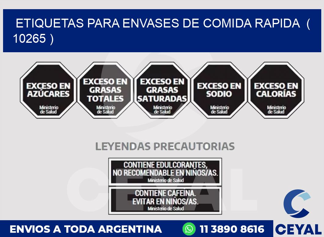 ETIQUETAS PARA ENVASES DE COMIDA RAPIDA  ( 10265 )