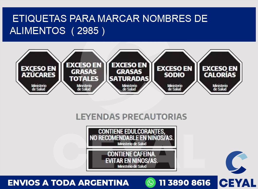 ETIQUETAS PARA MARCAR NOMBRES DE ALIMENTOS ( 2985 )