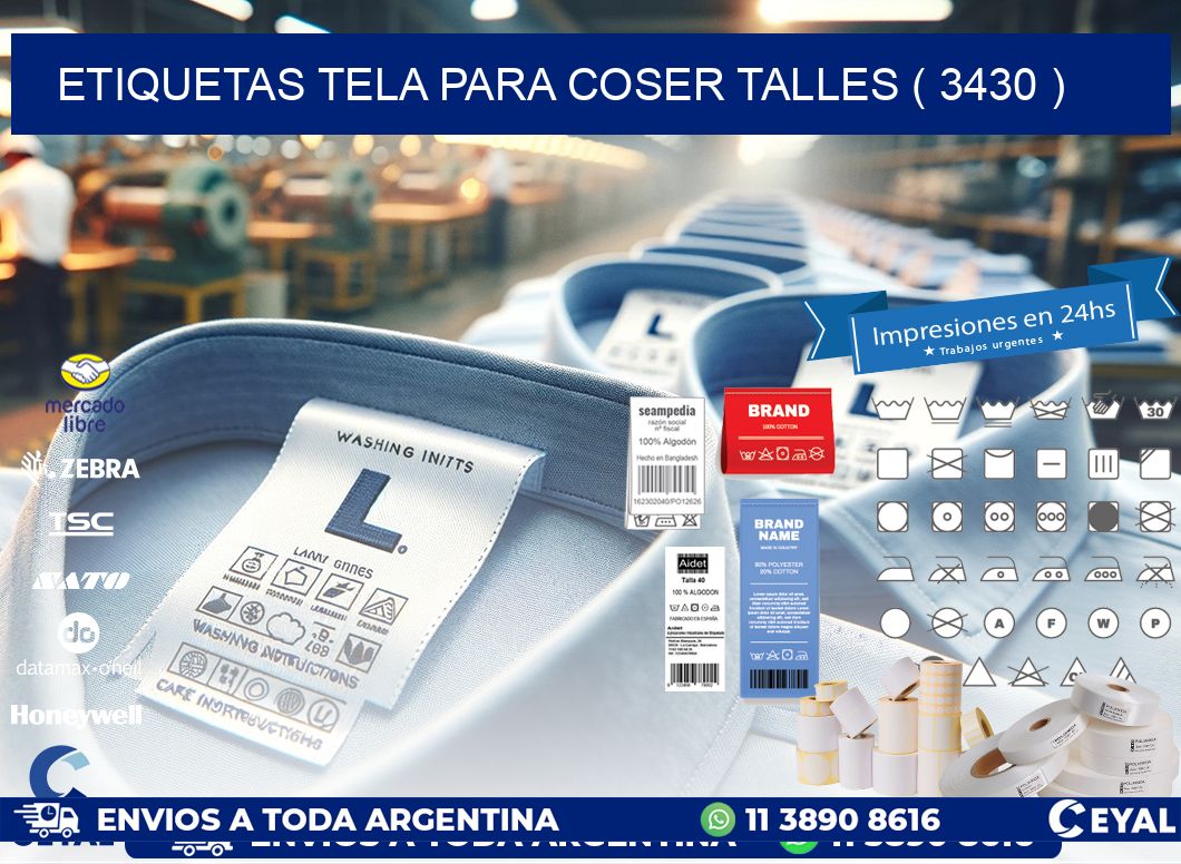 ETIQUETAS TELA PARA COSER TALLES ( 3430 )