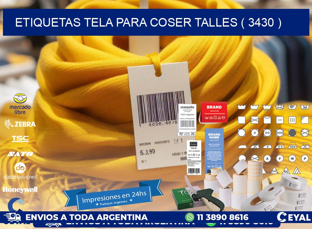 ETIQUETAS TELA PARA COSER TALLES ( 3430 )