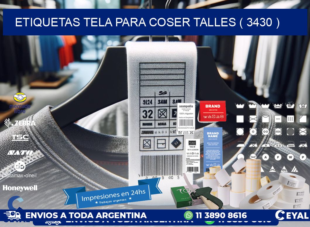 ETIQUETAS TELA PARA COSER TALLES ( 3430 )