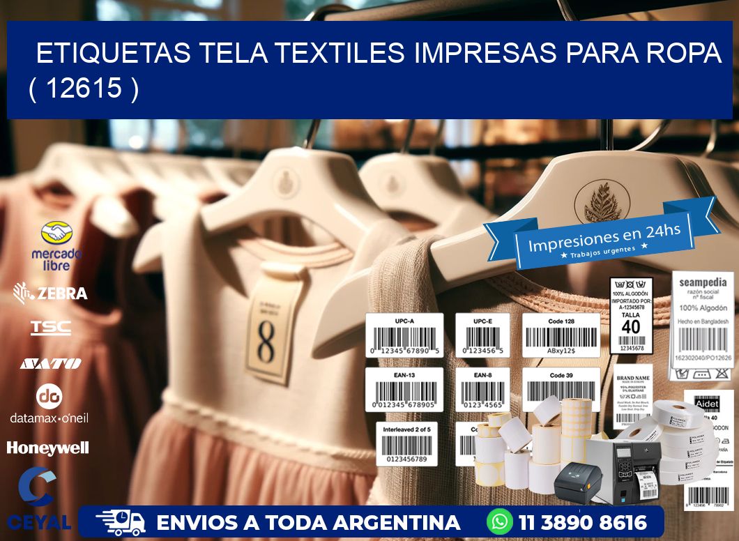 ETIQUETAS TELA TEXTILES IMPRESAS PARA ROPA   ( 12615 )