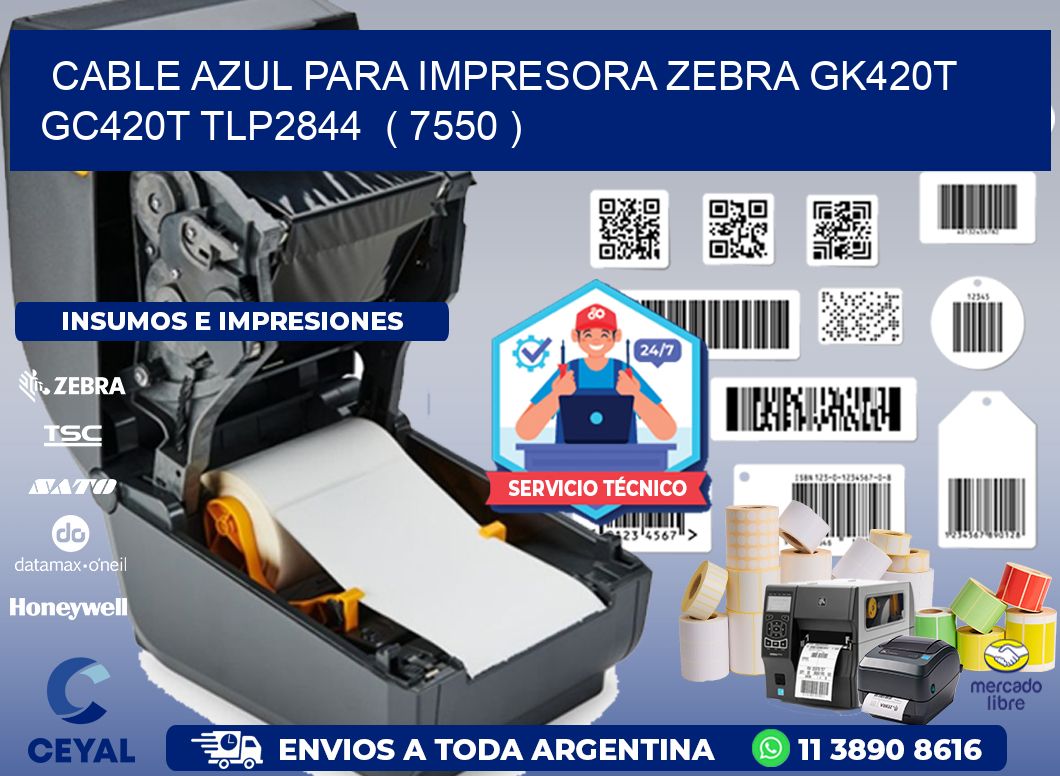 cable azul para impresora zebra GK420T GC420T TLP2844  ( 7550 )